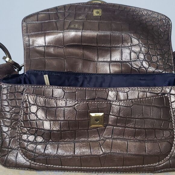 Donald J. Pliner Purse Bronze Metallic Croc Embossed East West Shoulder Bag - Picture 6 of 8